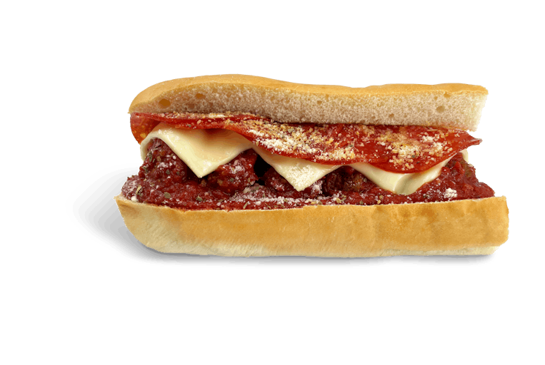 The Pepp Rally - Authentic Italian Meatballs smothered in hearty Marinara, topped with Pepperoni, Swiss American cheese, Parmesan, and Oregano.