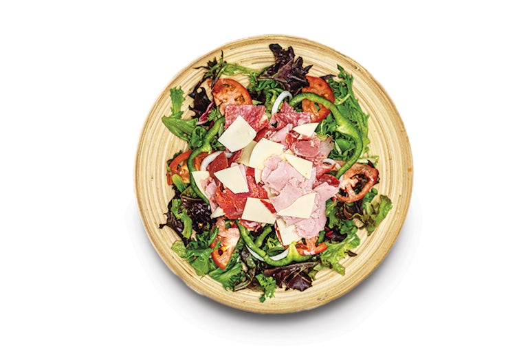 Lennys Italian Salad with hickory smoked ham, prosciutto, capicola, Genoa salami, provolone cheese, and mixed greens. Fresh subs and salads from Lennys.
